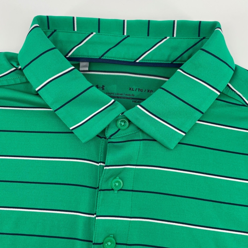 Under Armour Coldblack Men's XL Green Striped HeatGear Golf Polo Shirt